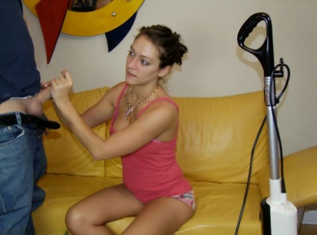 Wild teen brunette cries tears when forced to give handjob as punishment 33955353