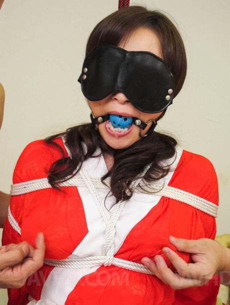Japanese woman Miyama Ranko is blindfolded and ball gagged before messy sex 55890304