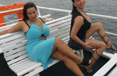 Thick women Kora Kryk & Aneta Buena expose huge tits atop a cruise liner 86663443