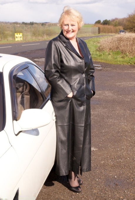 Granny Claire Knight wears a coat with nothing but sexy lingerie underneath 93238358