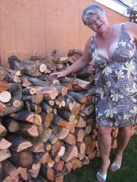Brazen older granny strips off by the wood pile to show off BBW tits & big ass 70213770