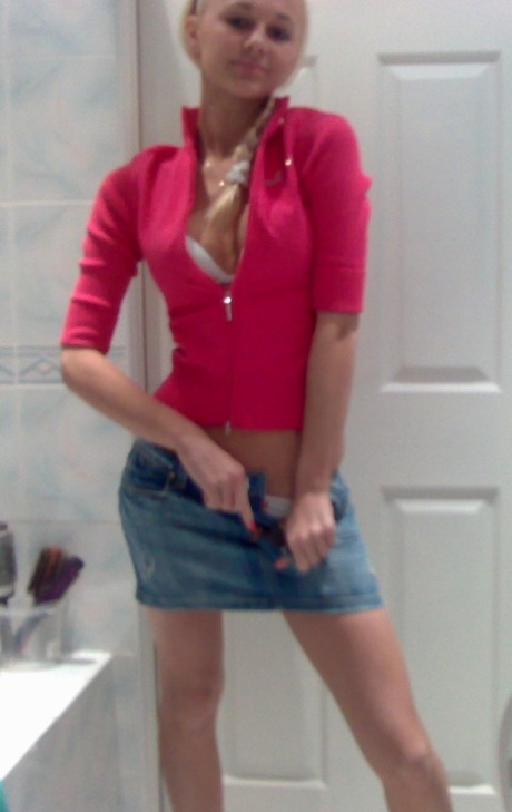 Blonde teen gets totally naked while trying on outfits in a bathroom 43632294