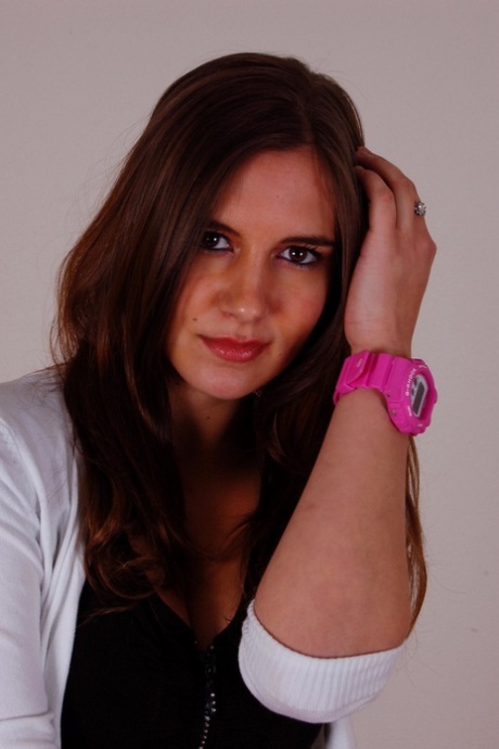 Redheaded amateur Stacey models a G-Shock watch and LIPS handcuffs in jeans 36083567