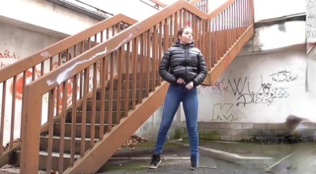 White girl Antonia Sainz gets caught with her jeans down while pissing 17668366