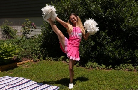 Teen cheerleader Molly Little gives a cheer before vaginal play 31837699
